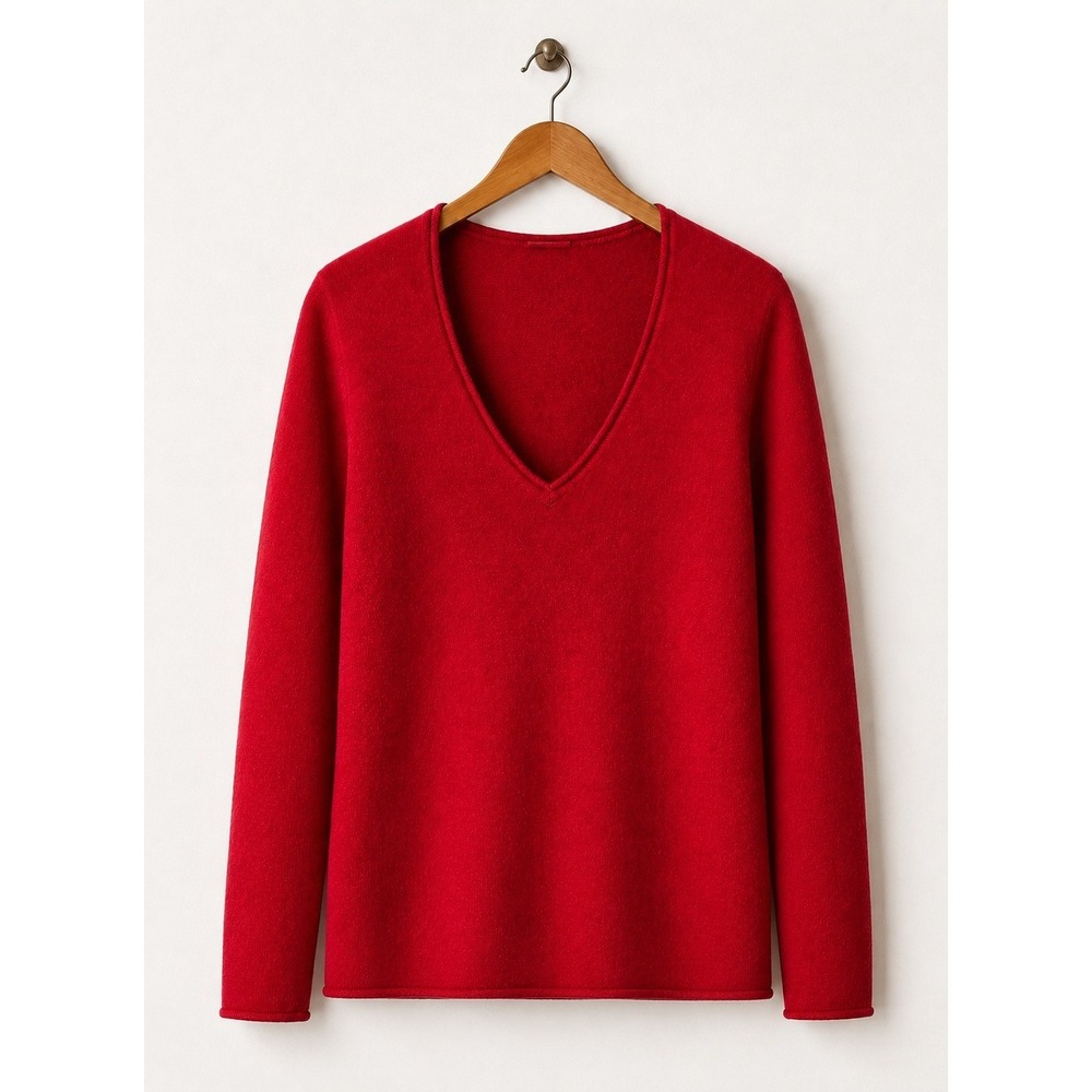 Investments Cashmere Sweater Women Large Red V Neck Knit Quiet Luxury Preppy - Picture 1 of 9